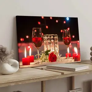1Count Wooden Frame Canvas, Romantic Candlelight Dinner Red Rose Wine Glasses, Exquisite Poster, Living Room Decoration, Art Work For Wall Decor, Modern Art, Ideal Gift, Waterproof, Printing, Art, Wall Art Painting