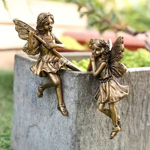 2 Creative Copper Fairy, Gardener Flower Fairy, Outdoor Garden Bonsai Decoration Pendant, Simple Decoration, Green Plant Decoration, Hand Painted Resin Crafts, Decorative