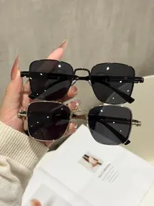 2 Pairs Metal Thin Frame Square Sunglasses, Spring Temple Design, Uv400 Protection, Ideal for Daily Commute, Street Style, Vacation Photos, Road Trips