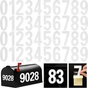 Reflective Mailbox Number for Outside, 4 Inch 4 Sets Vinyl Waterproof White Mailbox Numbers Stickers, Strong Self-Adhesive House Adress Numbers for Mailbox Door Signs Trucks (Number 0-9) AI63256