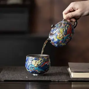 A78. Chinese Dunhuang Feitian Pattern Rock Mineral Ceramic Teacup – Retro Personal Tea Cup Gift Set