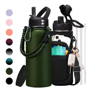 32oz Vacuum Flask Gallon Water Bottle Cold-48h Hot-24, Leak Proof - Big Stainless Steel Water Jug with Straw & Spout Lid, Paracord Handle, Carrier Bag