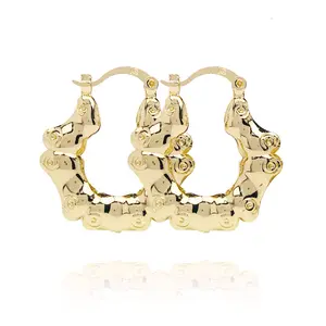 18 Karat Layered Real Gold-Filled Round Bamboo Hoop Statement Earrings - Style #36