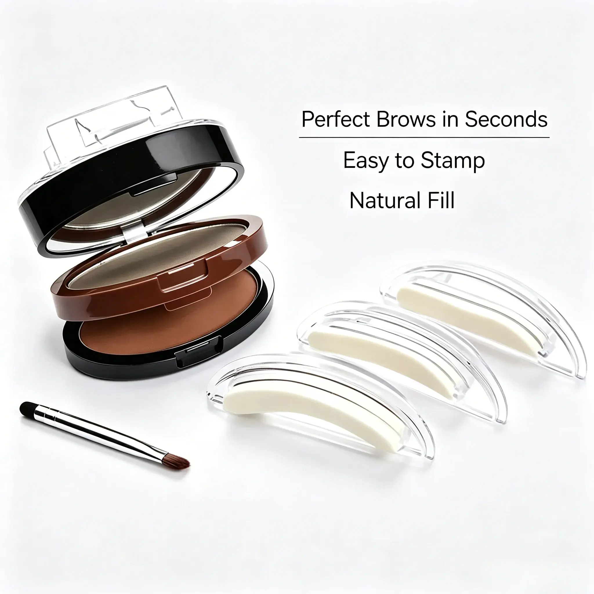 Eyebrow Stamp Stencil Kit Dual Layer 2 Shades Brow Powder, Waterproof Long Lasting Natural Eyebrow Makeup Set