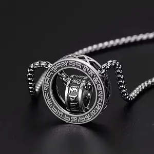 Artistic Style Six-Word Mantra Double Ring Necklace for Men Trendy Fashion Niche Design Versatile Personality Ethnic Style Jewelry