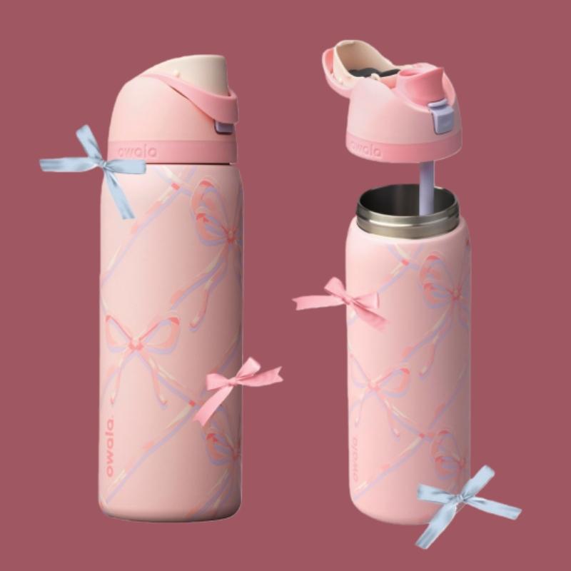 Owala FreeSip Bow Design 32oz Water Bottle – Pink Aesthetic Limited Edition Tumbler