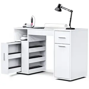 Manicure Table Nail Desk for Nail Tech with Glass Top & Wrist Rest, Acetone Resistant Station with 4 Dust Bags