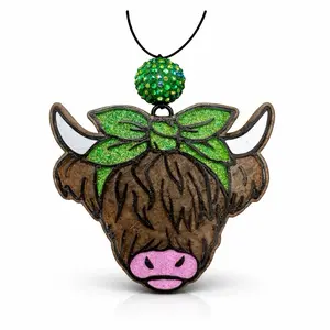 Highland Cow Car Freshie w/ Green Bow | Cute Western Car Air Freshener | Strong Long Lasting Scent | Handmade Gift