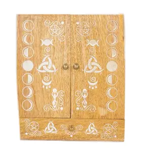 Laser Engraved Wood Altar Cabinet - Pagan Moon Phases