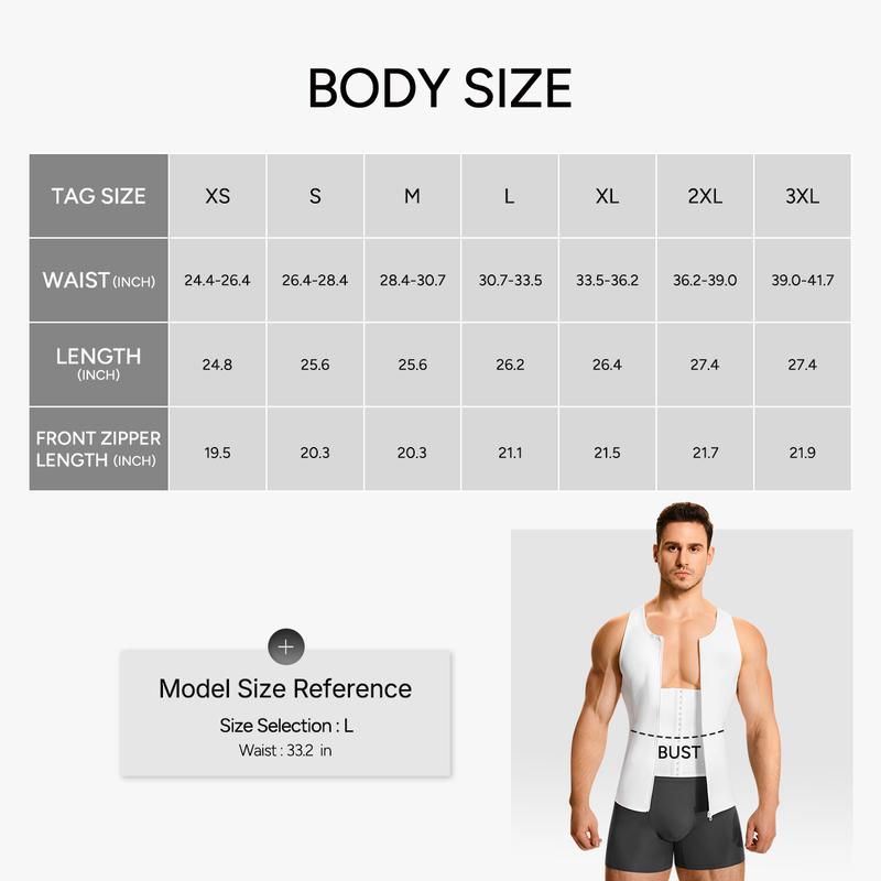 【Nebility】Men's  Waist Trainer Trimmer Compression Vest Steel Bone Support  Outdoor Sport Exercise Athletic Shapewear Fitness Zipper