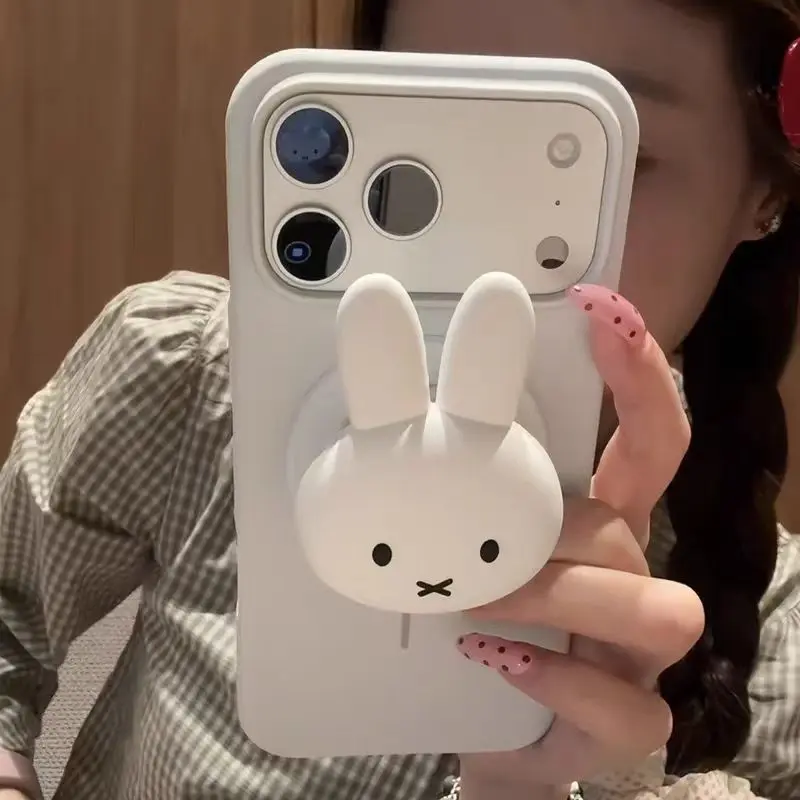 Cute 3D White Miffy Rabbit Magnetic Stand Phone Case for Apple 17 Pro Max 16 Pro 14 Creative Protective Shell with Hands-Free Viewing Feature phone  case  iphone 15 Vintage Pink Christmas Phone Case soft  touch