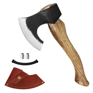 DESHIL Hatchet Axe with Sheath for Camping, 15 Inch Bushcraft Axe Carbon Steel Chopping Axes Wood Handle Splitting Axes, Hand-Forged Camping Hatchet for Carving Bushcraft Outdoor Forest Garden