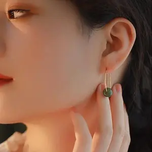 Natural Hetian Jade Hood Earring, Nephrite Hook Earrings