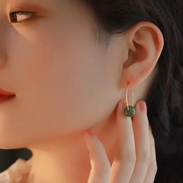 Natural Hetian Jade Hood Earring, Nephrite Hook Earrings