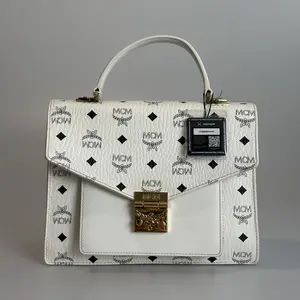 Pre-owned MCM Coated Canvas&Leather Top Handle Bag Patricia Satchel White Eagle Lock 16774569
