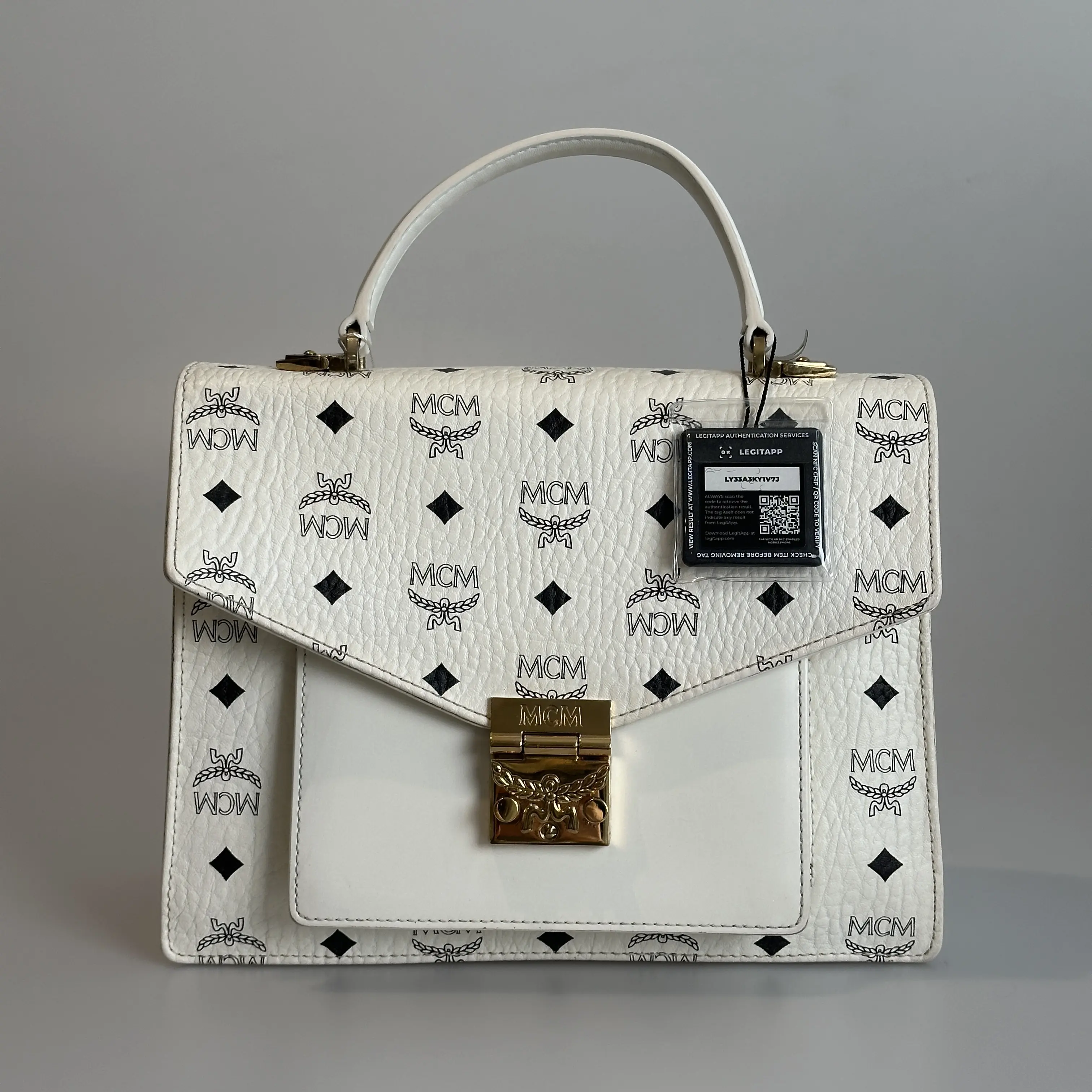 Pre-owned MCM Coated Canvas&Leather Top Handle Bag Patricia Satchel White Eagle Lock 16774569