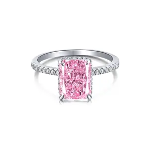 925 Sterling Silver Rectangular Ring with Pink Diamond and Ice-Cut Zirconia; Luxurious  Sparkling Women’s Jewelry; Versatile for Weddings, Engagements, Parties & Anniversaries