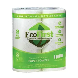 Recycled Paper Towels (2 Rolls) - Bulk Paper Towels - Paper Towels Half Sheet - Kitchen Paper Towels - Eco Friendly Paper Towels - Whitened Without Bleach - Free of Dyes, Inks & Fragrances