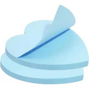 2 Pack  Paper Sticky Notes Heart Shaped Self-Stick Blank Book Tabs Paper Markers Sticky Notes Pad 100 Sheets Index Sticker (Light Blue)