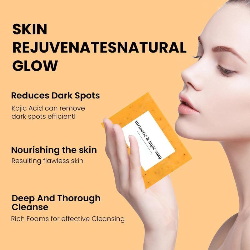 Natural Lemon Turmeric Kojic Acid Soap — Handmade Organic Brightening Body Wash & Foaming Bar for Glowing, Even-Toned Skin — Turmeric Soap, Body Cleanser & Skincare Essential-Turmeric Soap,Turmeric Bar Soap, Body Wash,Turmeric Kojic Acid Body Care Produc