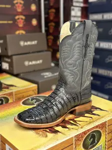 Mens Print Caiman Tail Square Toe Boot
