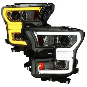 2015-2017 Ford F-150 LED Bar Projector Headlights w/ Switchback Sequential Turn Signals (Chrome Housing / Smoked Lens)