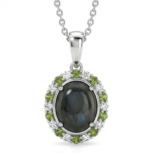 Labradorite and Multi Gemstone 3.40 ctw Moonlit Bloom Spark Pendant in Platinum Plated with Stainless Steel Necklace 20 Inches