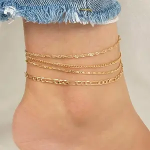 Loyalove Gold Ankle for Women Waterproof - Dainty Cuban Link Chain Herringbone Cute Anklets Set Pack Summer Beach Jewelry Gift for Women Gift For Mother's Day