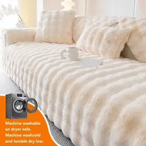 Modern Luxury Thick Faux Fur Sofa Cover, Fits Single to Four Seater, Warm Non-Slip Pet Friendly, Furniture Protector, Soft Sofa Protector