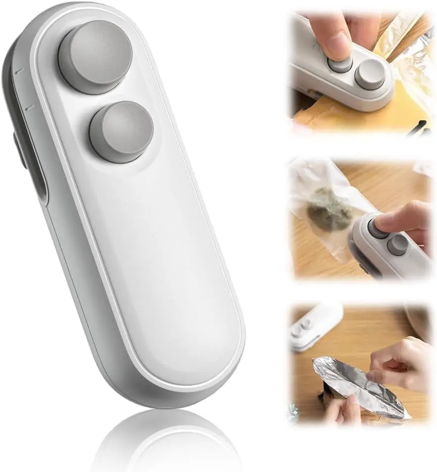 Mini Bag Sealer, 2 in 1 Portable Handheld Vacuum Food Storage Sealer Portable Bag Sealer Heat Seal, Vacuum Food Sealer Bag Sealing Machine for Plastic Bags Snack Bags pack of 2 black and white
