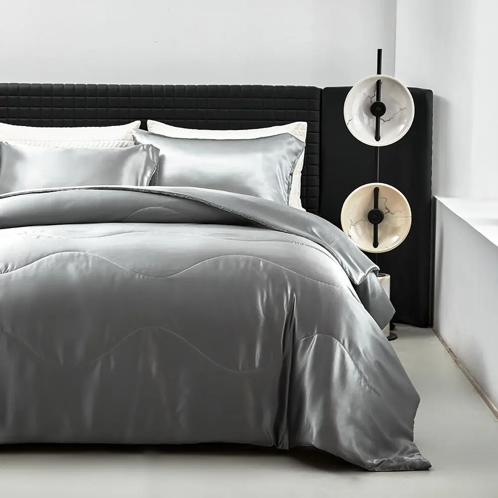 Solid Color Satin Bedding Set, 1 Count Comforter & 2 Counts Pillowcase without Filler, Cool Bedroom Soft Comfortable Bedding Set for Home Bedroom, Coz