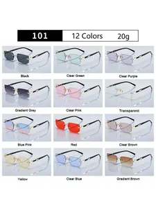 Couple's style square frameless gradient sunglasses, retro and fashionable design, trendy eyewear accessory, Gradient Lens