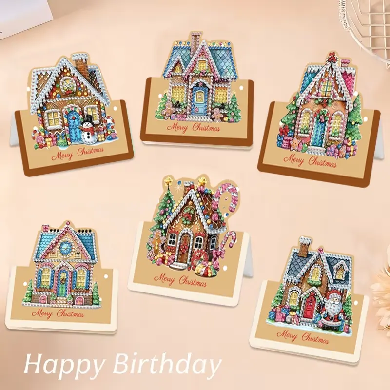 6pcs DIY Diamond Painting Christmas Card Set, 3D Foldable Pop-Up Design with Envelopes, Perfect Gift for Birthday, Christmas, New Year