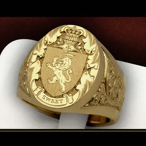 Crown Lion Ring Golden Shield Badge Men's Ring Fashion Accessories