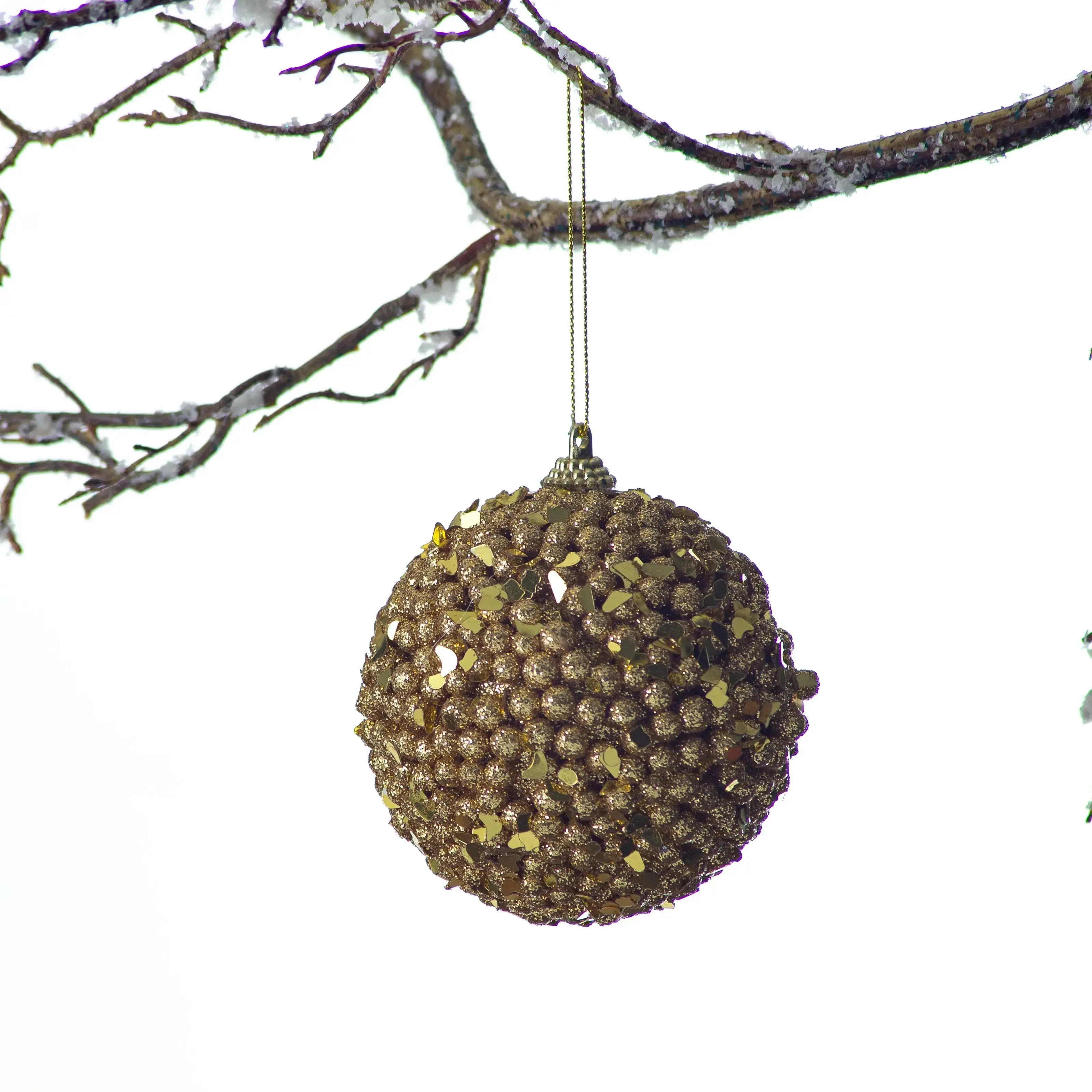 3.25 in Gold Glitter, Sequin Holiday Snowball Christmas Ornament, Artistic Tree Decorations for Family Heirlooms, Sparkling