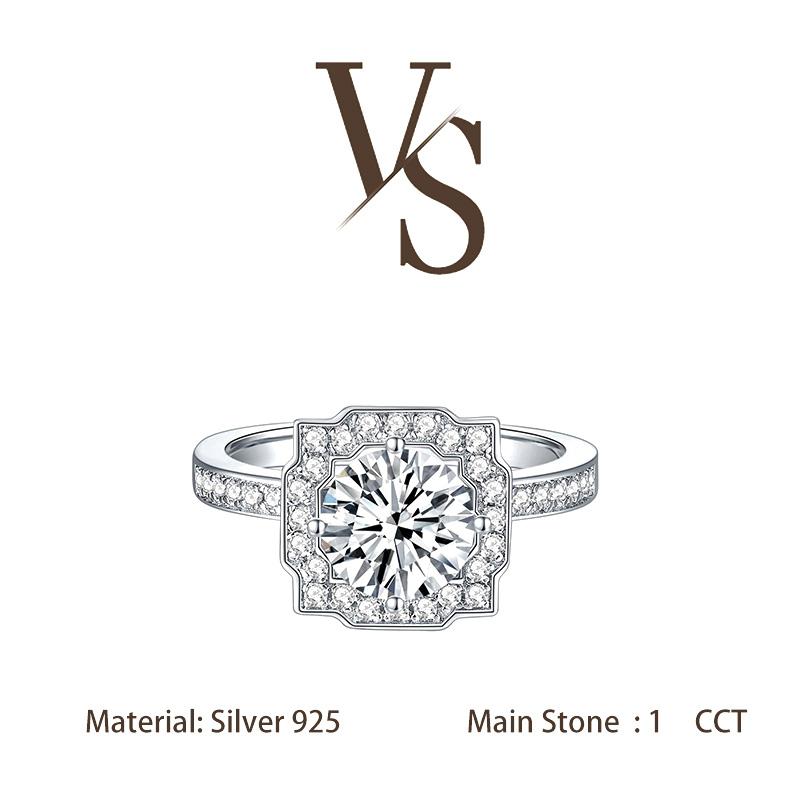 [Venus Jewelry] Synthetic Moissanite 1 CCT Round Cut Star Light Solid Silver 925 Solitare Ring