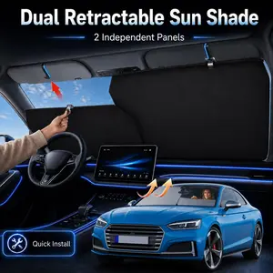 EURVET 2026 Car Windshield Sun Shade - Adjustable Auto Retractable UV & Heat Protection Easy to Use Universal Fit for Car Camping Outdoor Daily Parking Cool Reflective Sun Blocker