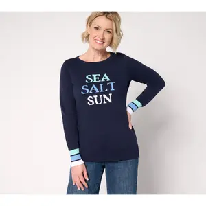 Belle by Kim Gravel Sea Salt Sun Striped Cuff Sweater
