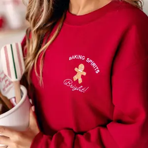 Baking Spirits Bright Gingerbread Embroidered Gildan Christmas Crewneck Sweatshirt