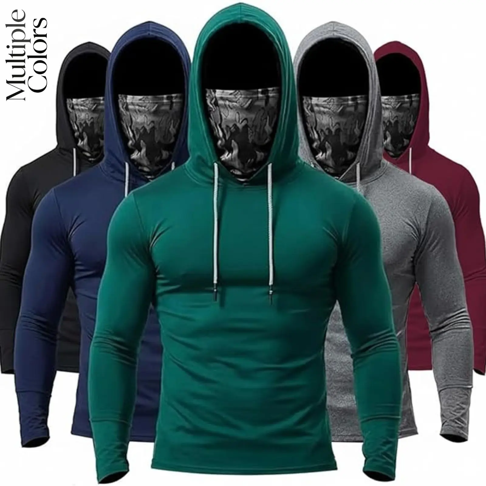 Men’s hooded sweatshirt, solid color, quick-dry, slightly stretchy, long sleeves, sun protection top for fishing, hiking, cycling, and outdoor sports