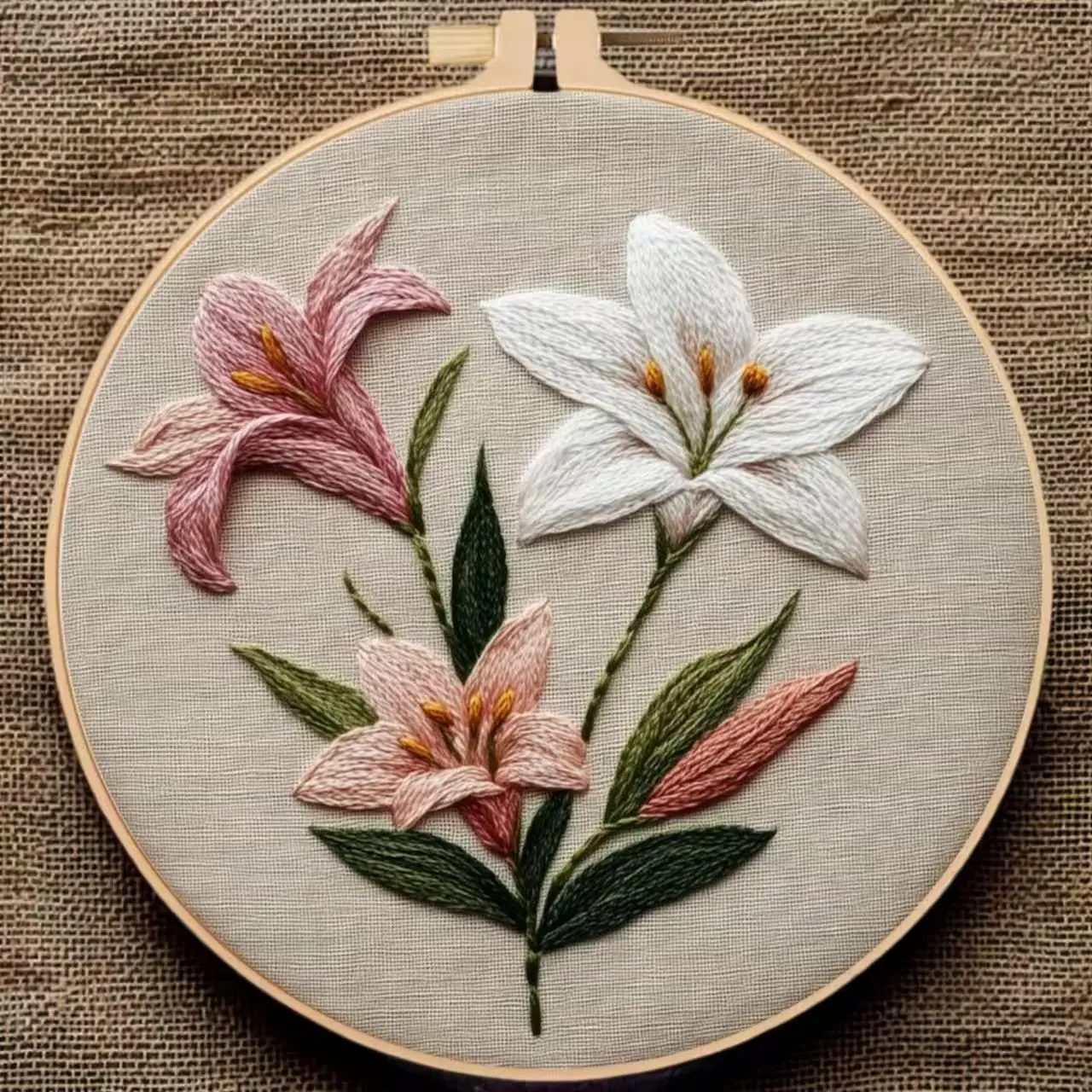 Beginner Embroidery Kit, Needle Crafts Kit, Elegant Cross Stitch Set, 3 Lily Designs, Handmade Embroidery, DIY Embroidery Supplies, Includes Printed Cotton Fabric, Thread, Needle, Chart, Embroidery Kit For Beginners