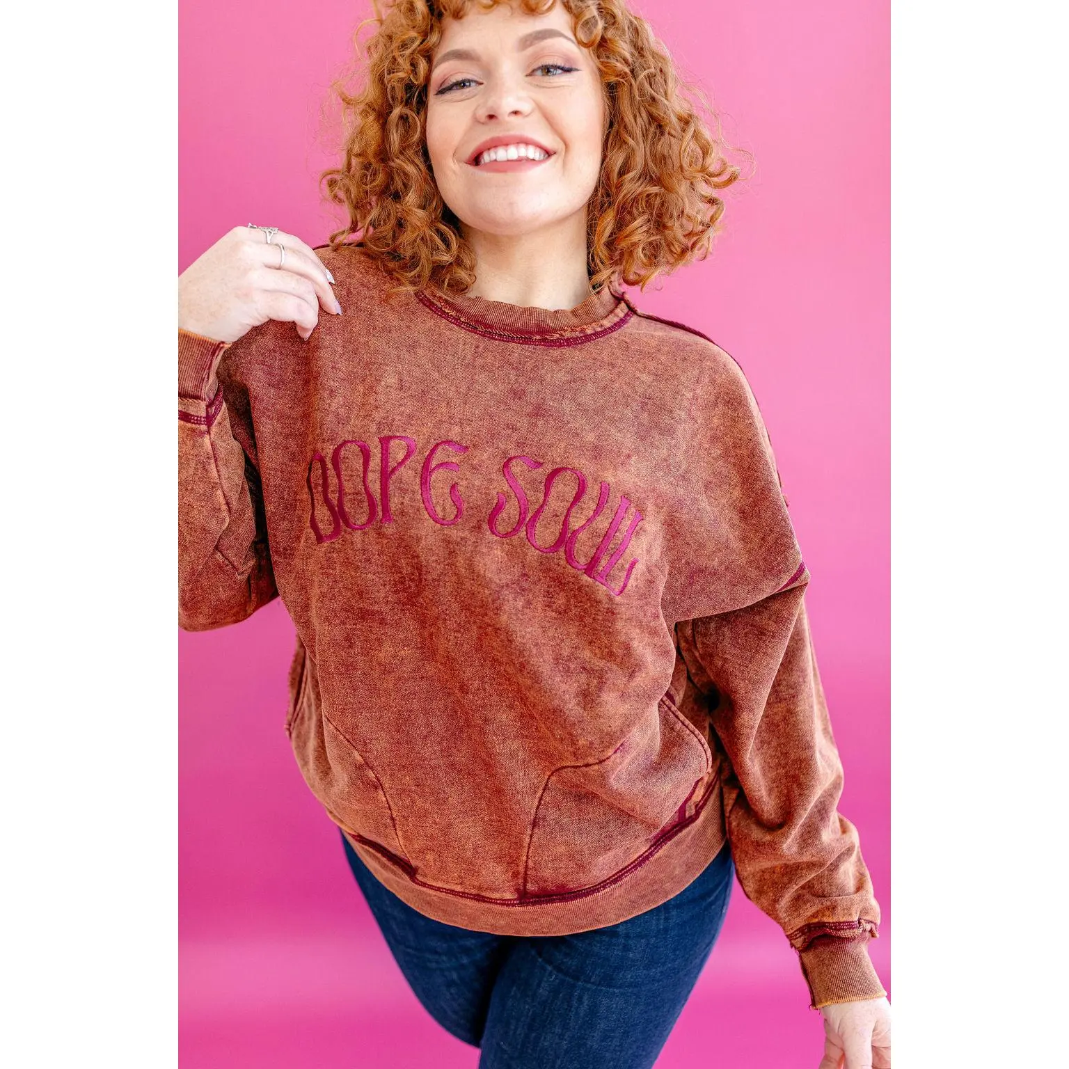 TABY ORIGINAL DESIGN: Dope Soul Acid Wash Pullover EMBROIDERED***