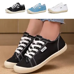 Women's Black Low Top Canvas Shoes - Breathable Lightweight Casual Sneakers with Non-Slip Sole & Soft Cushioned Insole for Everyday Wear Comfortable Classic Lace-Up Runner Trainer