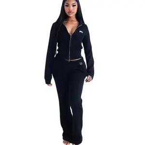 Women’s Fashion Bodysuit Set – Embroidered Autumn/Winter Hoodie & Pants, Casual Chic Everyday Outfit, Spandex