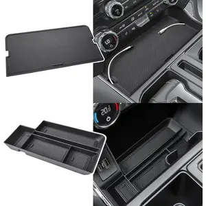 Center Console Organizer Set Compatible with Ford 2021-2025 2026 F-150 & 2022 2023 2024 F150 Lightning XLT Truck Accessories – Front Open Pocket Lid Hidden Storage Tray Insert Compartment 2PCS