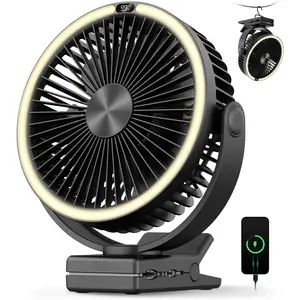 15000mAh Portable Clip  Fan Rechargeable, 8 Inch   Desk Fan, LED Lantern & Hook, 360? Rotate & 4 Speeds  Airflow for Camping Tent Office Outdoor Travel Golf Cart
