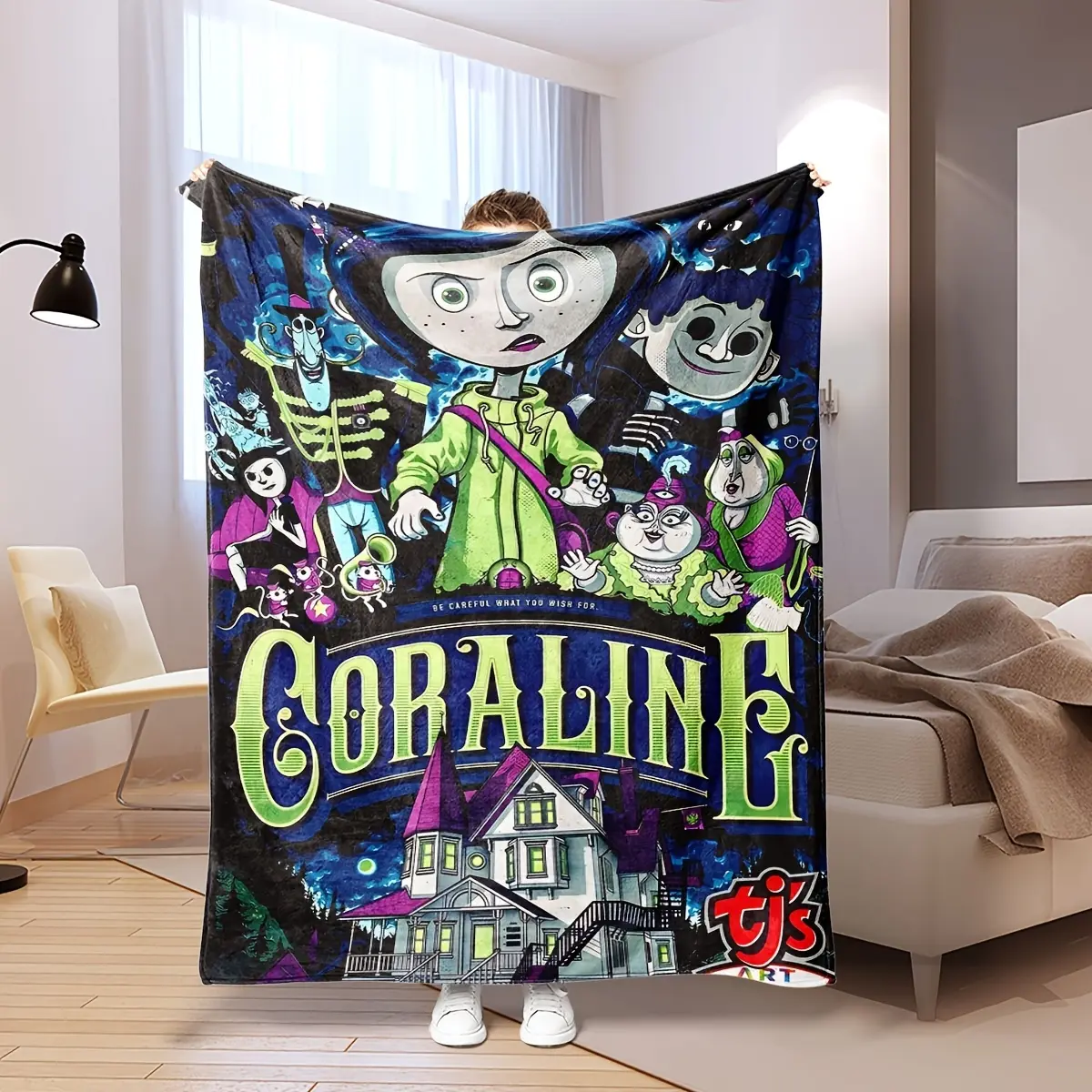 Caroline Themed Printed Flannel Blanket - Modern Style, Machine Washable, Soft Comfy, Multi-Purpose for Bedroom, Sofa, Travel, Machine Washable Blanket, Soft Comfy Blanket