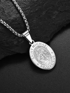 St. Michael The Archangel Pendant Necklace for Men & Boys, Stainless Steel Jewelry for Party, Daily Clothing Decor, Trendy All-match & Exquisite Jewelry for Birthday Gift