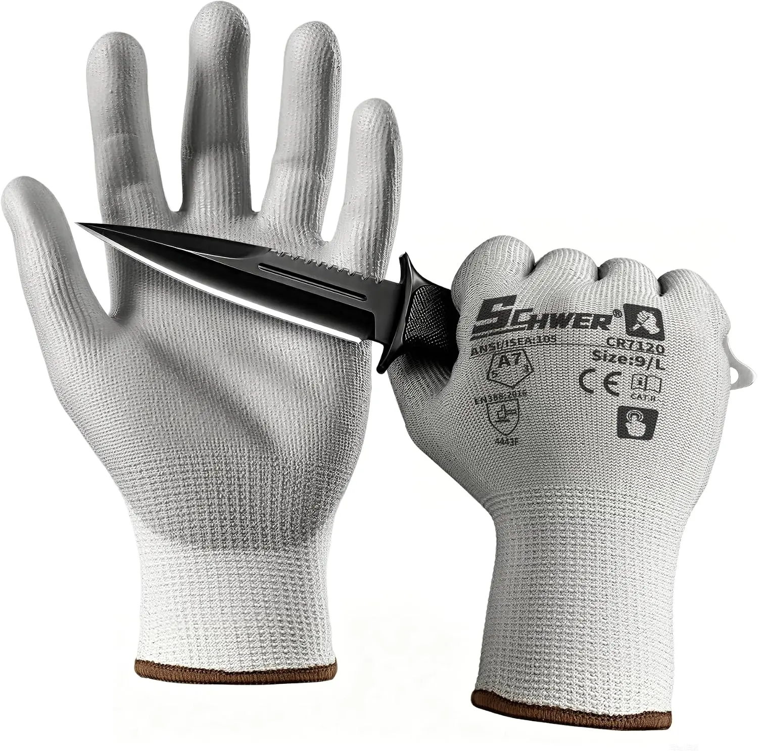 Schwer 3 Pairs ANSI A6 Cut Resistant Safety Gloves CR7120, Touchscreen Construction-Grade Cut Proof Work Gloves for Men, Ideal for Woodworking, Glass Cutting, Construction, Construction-Grade Gloves