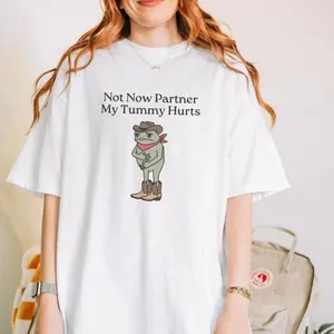 Not Now Partner My Tummy Hurts Shirt, IBS Lactose Intolerant Frog Unhinged Tshirt, Gen Z Meme Funny Dumb Shirt, Weirdcore Womenswear Casual Summer